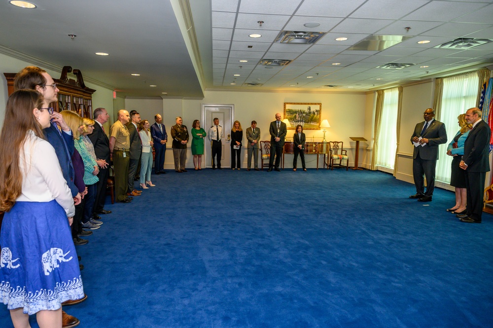 Secretary of Defense Lloyd J. Austin III swears in Under Secretary of Defense for Comptroller Michael McCord