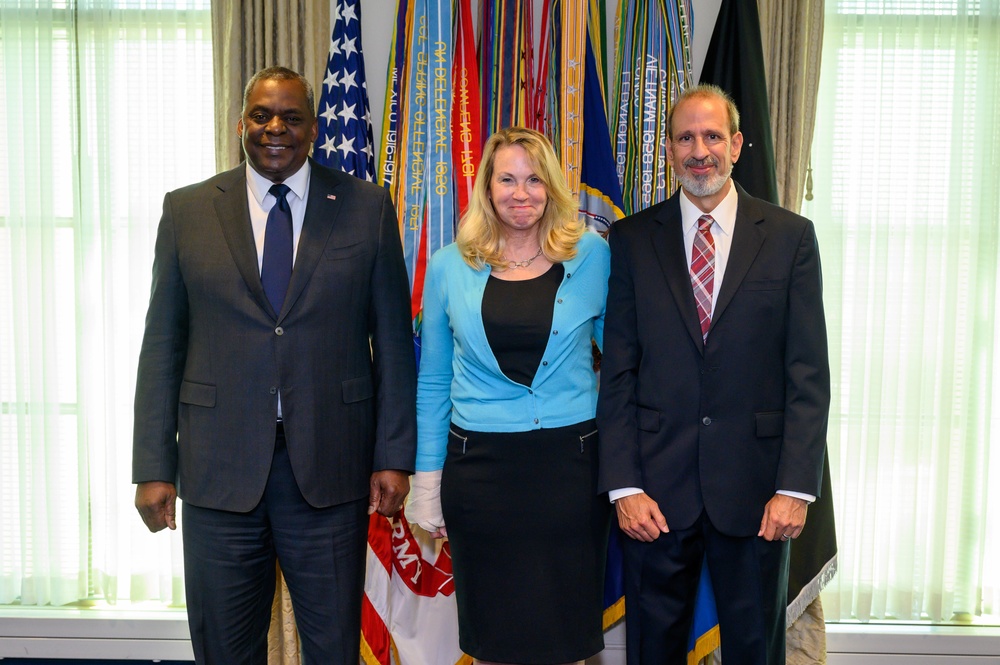 Secretary of Defense Lloyd J. Austin III swears in Under Secretary of Defense for Comptroller Michael McCord