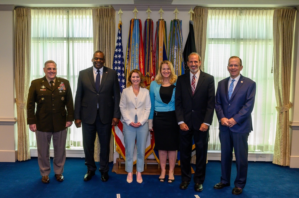 Secretary of Defense Lloyd J. Austin III swears in Under Secretary of Defense for Comptroller Michael McCord