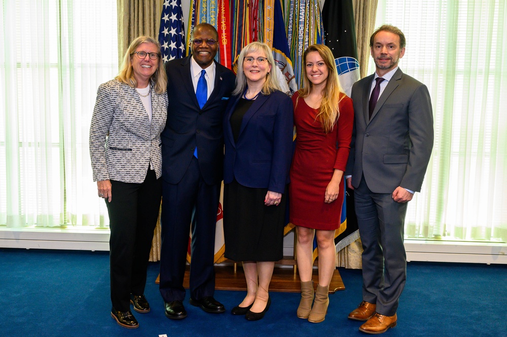 Secretary of Defense Lloyd J. Austin III swears in Under Secretary of Defense for Intelligence and Security Ronald Moultrie