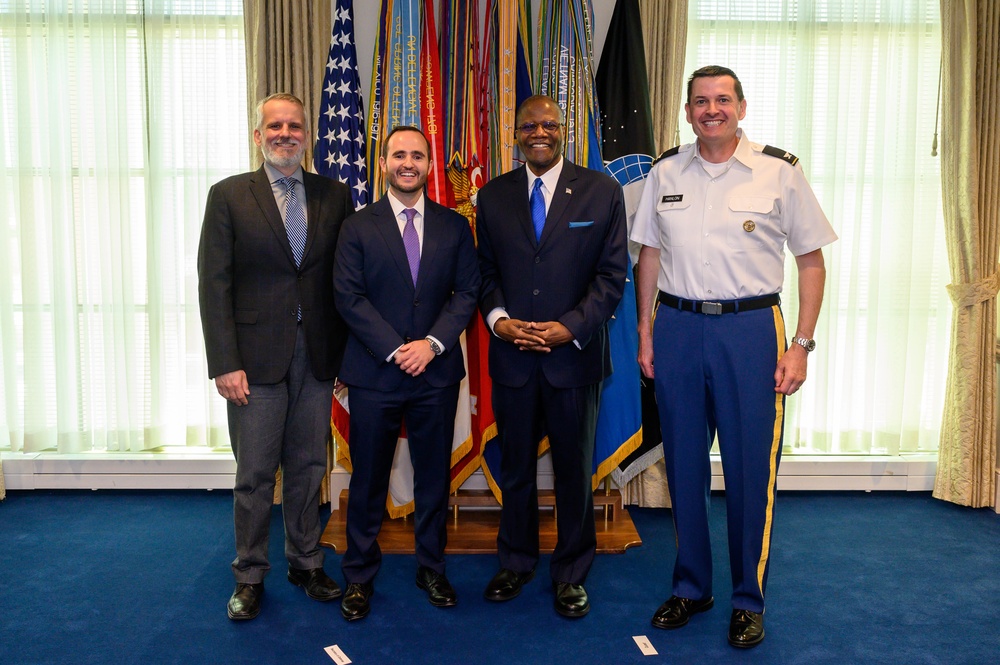 Secretary of Defense Lloyd J. Austin III swears in Under Secretary of Defense for Intelligence and Security Ronald Moultrie