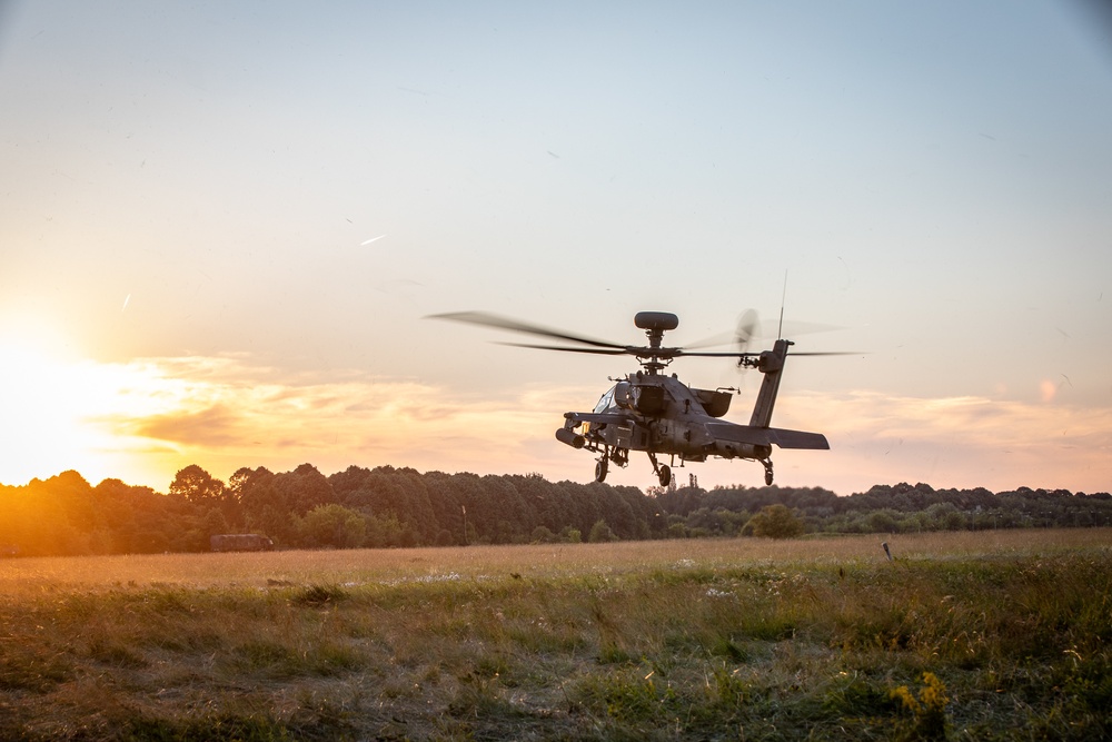 Attack Helicopters from the 1-3rd Attack Battalion land in Tazar in support of Saber Guardian