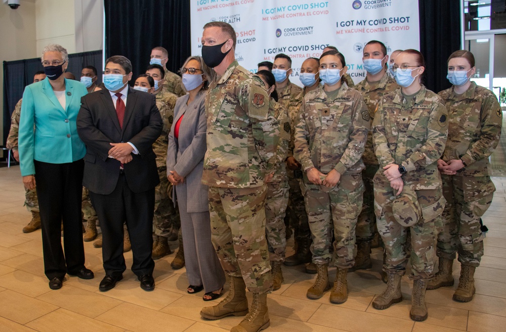 Illinois National Guard troops thanked for work at Tinley Park Mass Vaccination Site