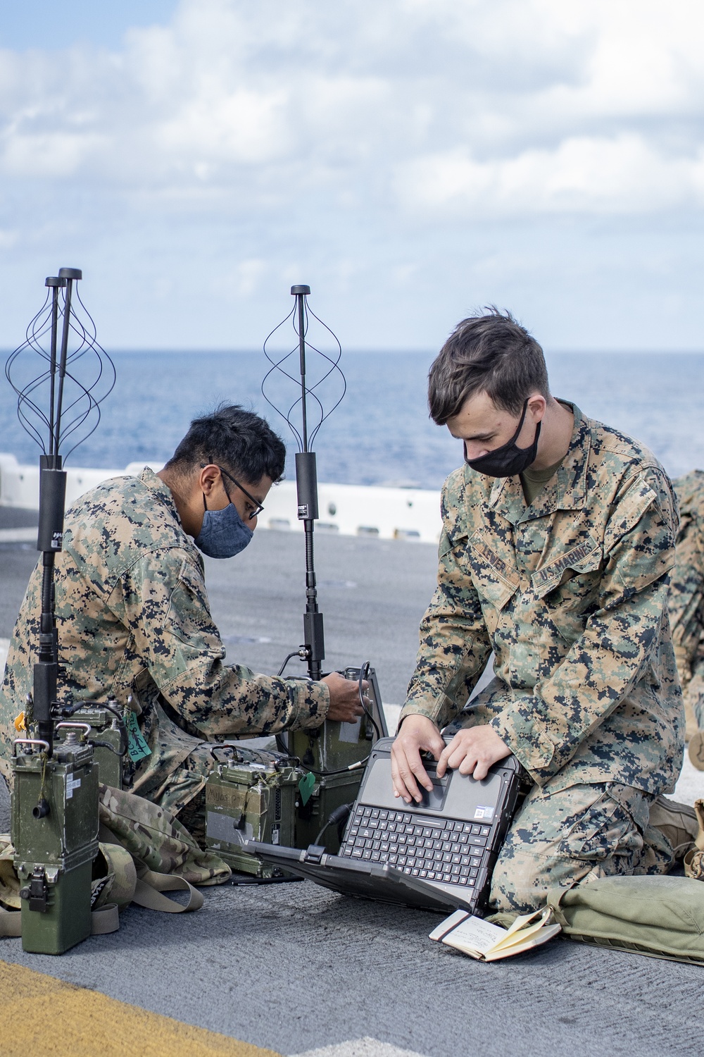 US Marines and Sailors conduct operations aboard USS Essex