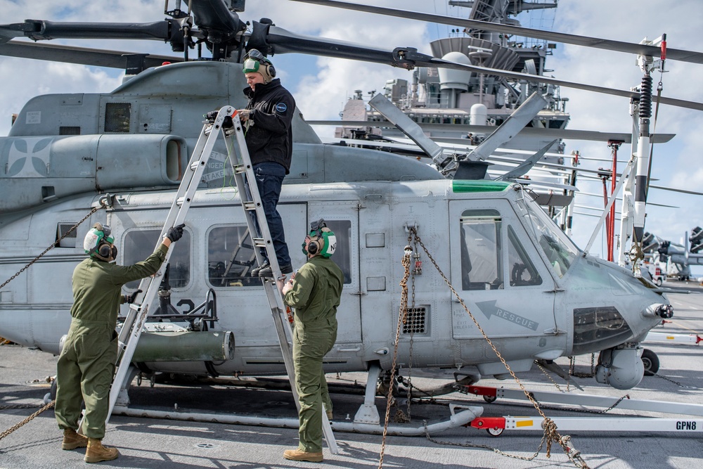 US Marines and Sailors conduct operations aboard USS Essex