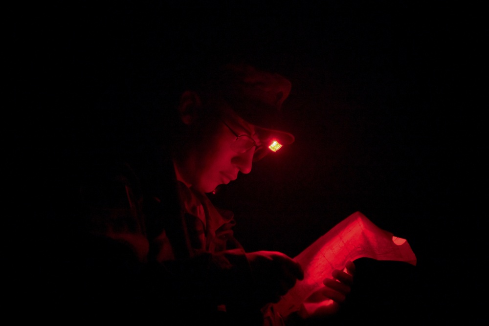USARPAC BWC 2021: South Korea, 94th Army Air and Missile Defense Command, Spc. Uriel Trejo conducts night Land Navigation