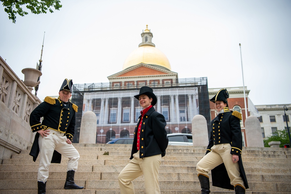 USS Constitution’s Commanding Officer Cmdr. John Benda walks the freedom trail