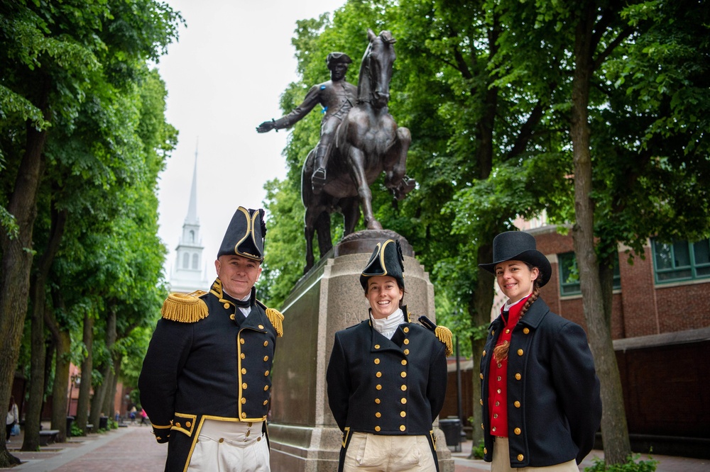 USS Constitution’s Commanding Officer Cmdr. John Benda walks the freedom trail