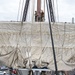 Sailors assigned to USS Constitution conduct sail maintenance on the ship’s Mizzen Topsail