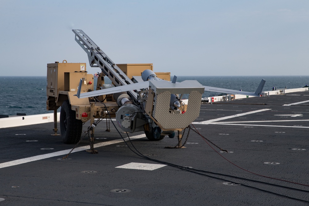 ScanEagle aircraft takes off from USS Lewis B Puller