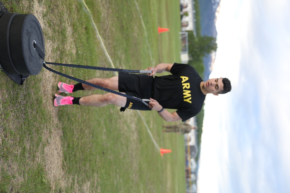 USARPAC BWC 2021 Alaska Spc. Castulo Molina drags a sled for the ACFT