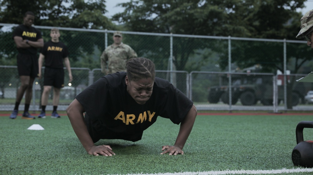 USARPAC BWC 2021: South Korea, United States Army Japan, Spc. Brooke Hendricks preforms the Hand-Release Push Up exercise