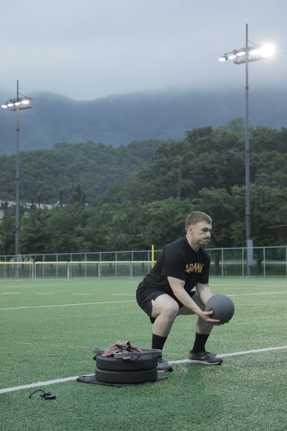 USARPAC BWC 2021: South Korea, Eighth Army, Spc. Seth Piotti preforms the Standing Power Throw exercise