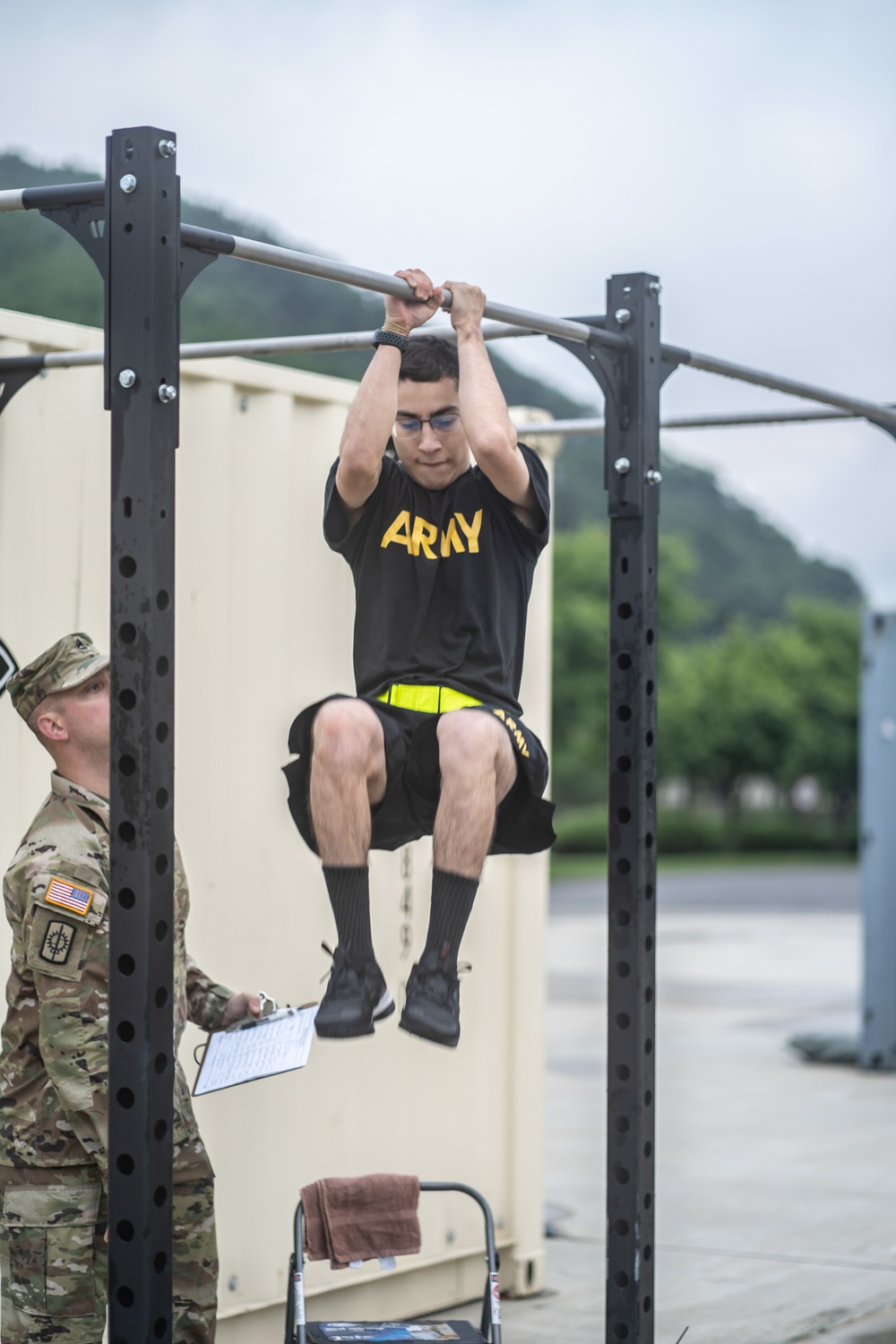 USARPAC BWC 2021: South Korea, 94th Army Air and Missile Defense Command, Spc. Uriel Trejo preforms the Leg Tuck exercise