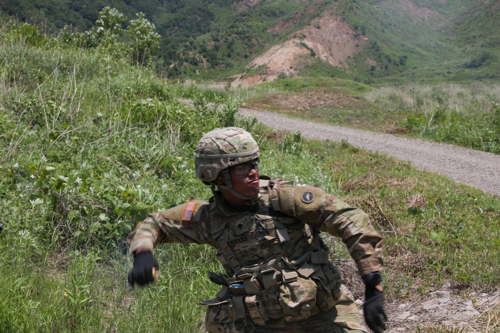 USARPAC BWC 2021: South Korea, United States Army Japan, Spc. Brooke Hendricks throws a Simulated Grenade