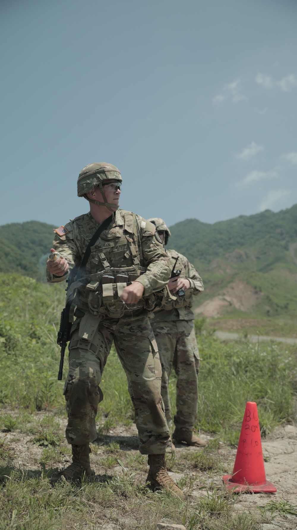 USARPAC BWC 2021: South Korea, 311th Theater Tactical Signal Brigade, Pfc. Kyle Kingman throws a Simulated Grenade