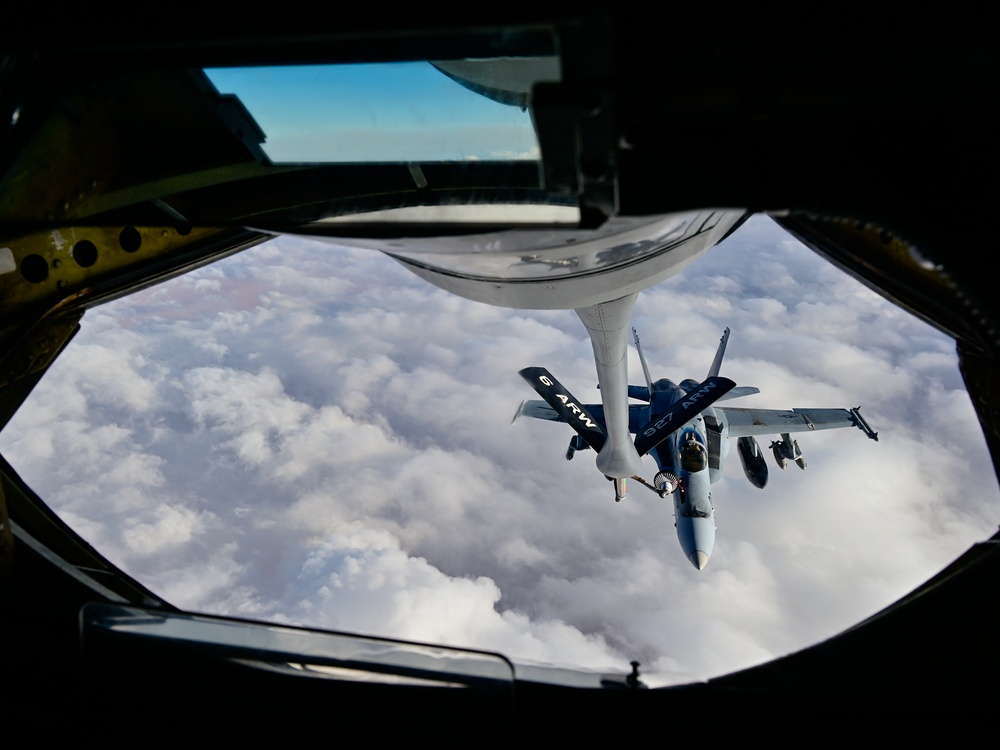 340th EARS refuel Marine F/A-18 fighters