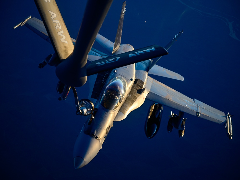 340th EARS refuel Marine F/A-18 fighters