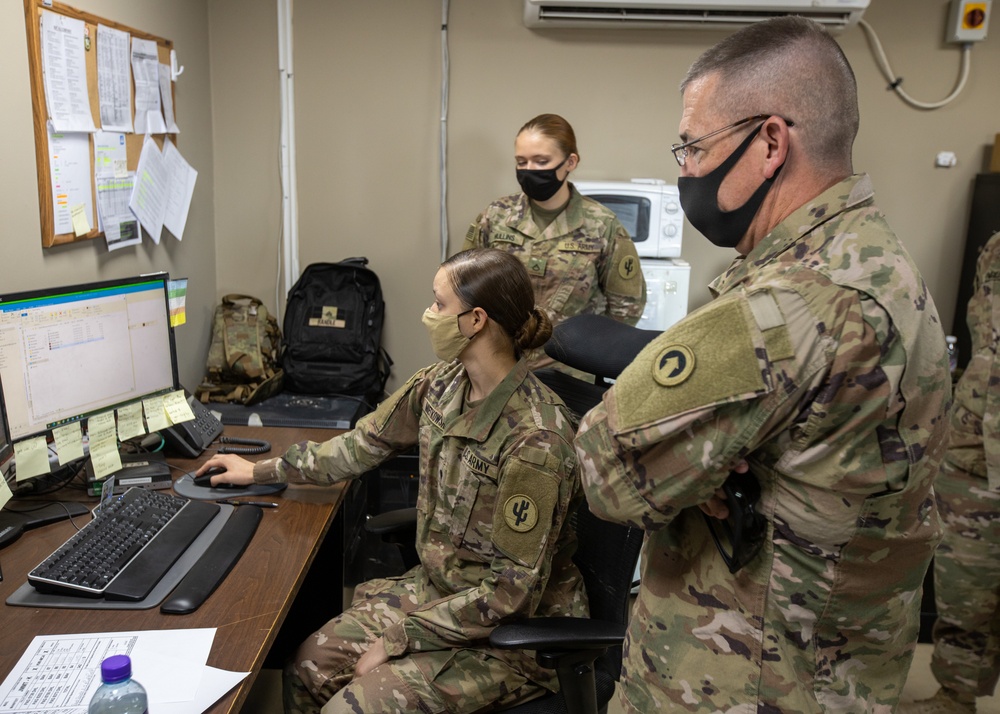 Command Sgt. Maj. Michael Perry visits Soldiers of the Joint Military Mail Terminal