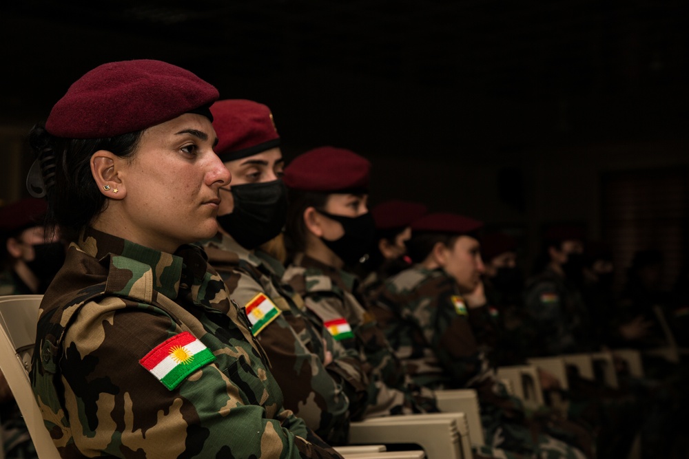 Members of the Combined Joint Task Force meet with the all female Yazidi Company