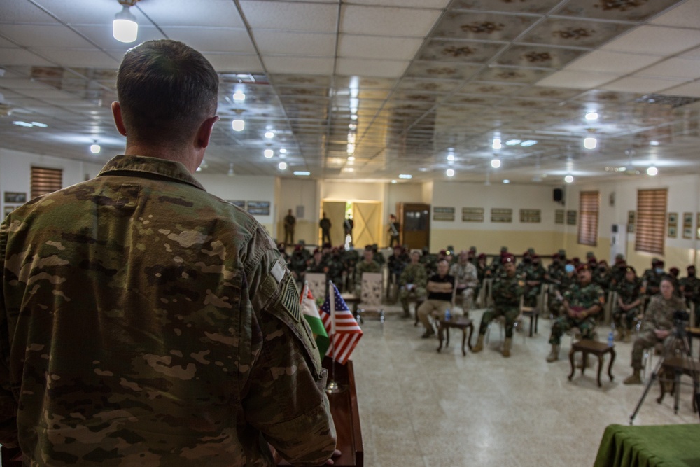 Members of the Combined Joint Task Force meet with the all female Yazidi Company
