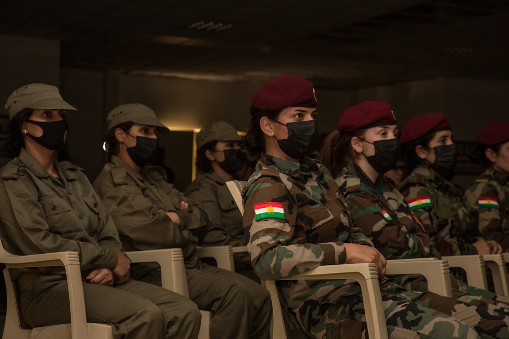 Members of the Combined Joint Task Force meet with the all female Yazidi Company