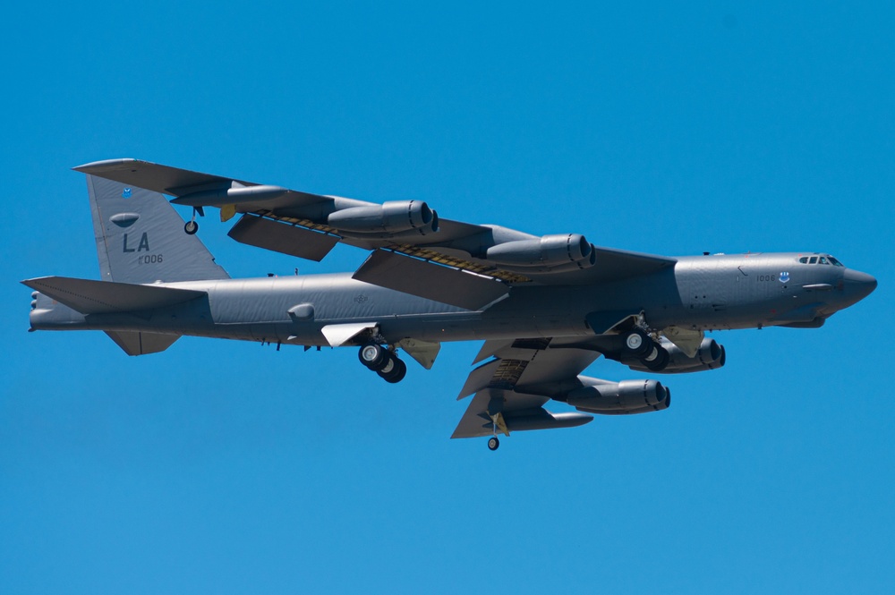 B-52 completes a fly over during Sound of Speed Airshow