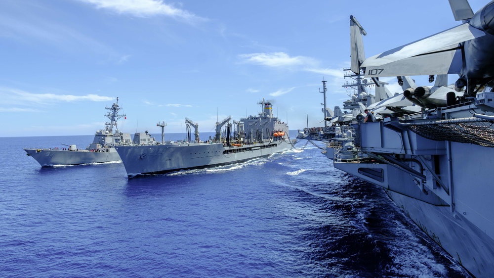 USS RONALD REAGAN and USS HALSEY Conduct Replenishment at Sea with USNS RAPPAHANNOCK and USNS CHARLES CREW