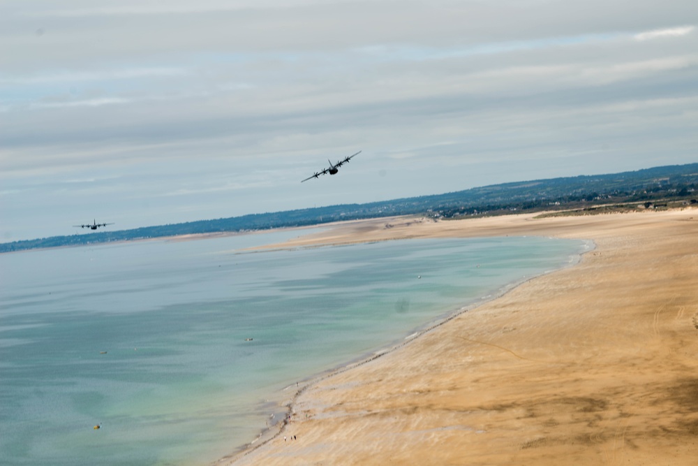 C-130Js conduct flyovers during D-Day 77th anniversary