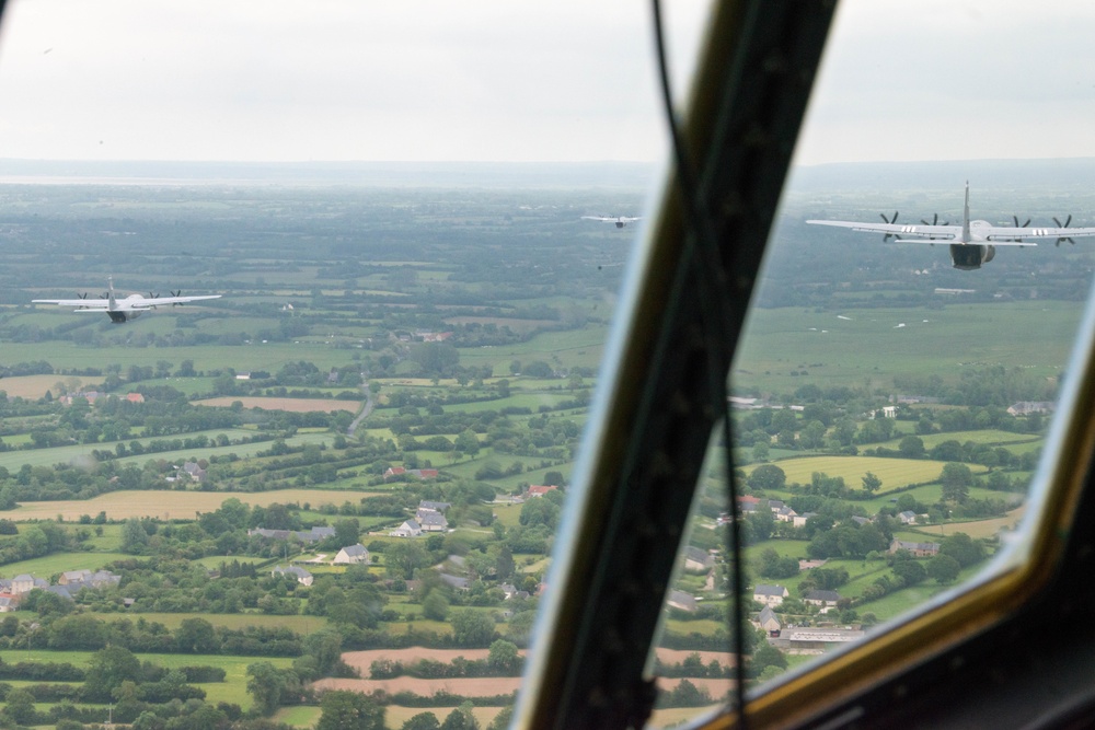 C-130Js conduct flyovers during D-Day 77th anniversary