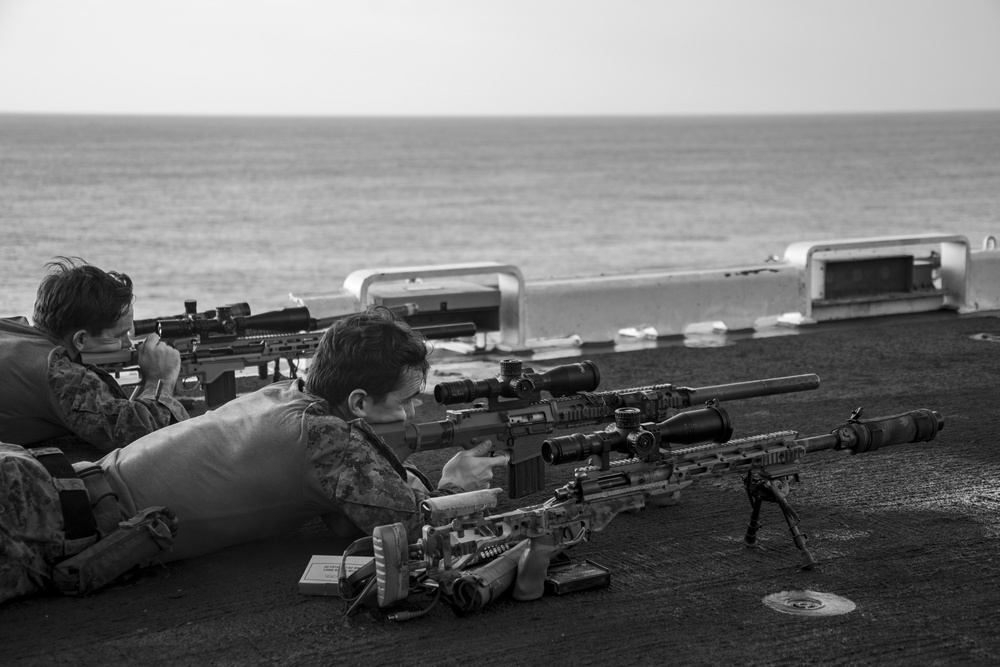 15th MEU ADR Detachment fire sniper rifles aboard USS Makin Island