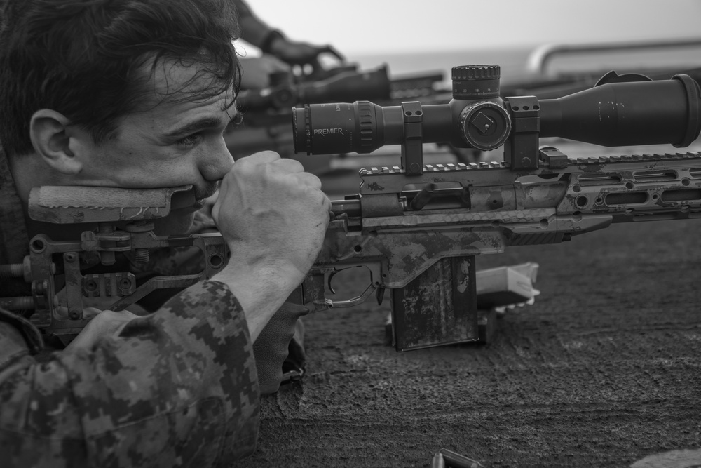 15th MEU ADR Detachment fire sniper rifles aboard USS Makin Island