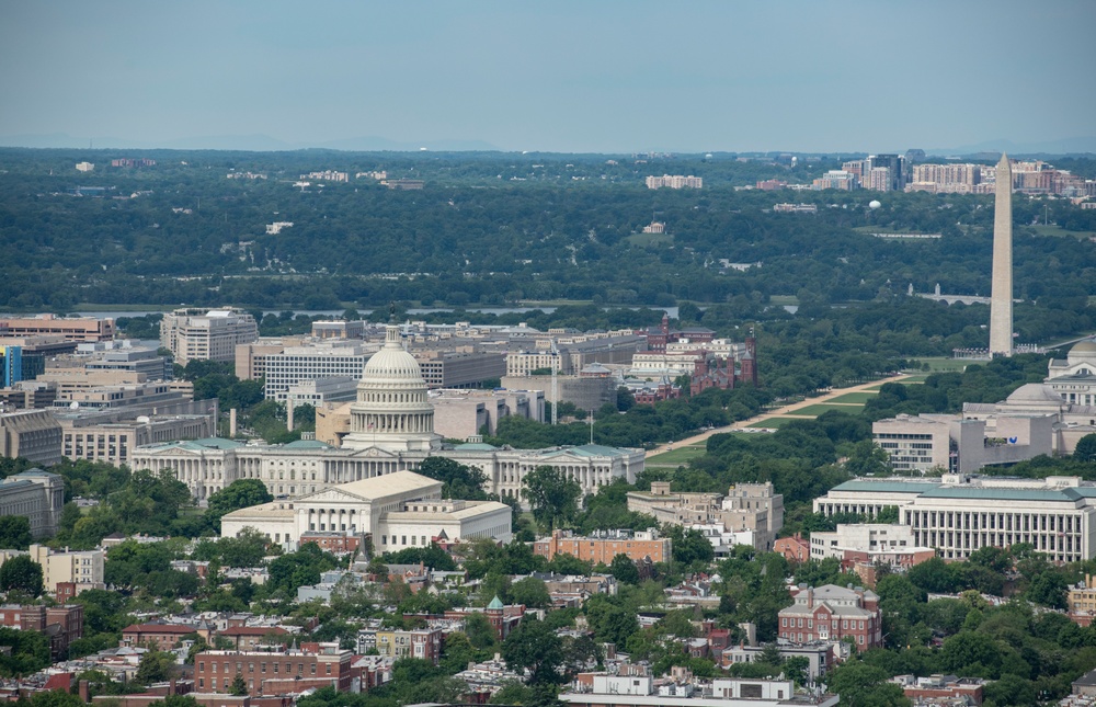 Aerial photos over Pentagon and National Mall