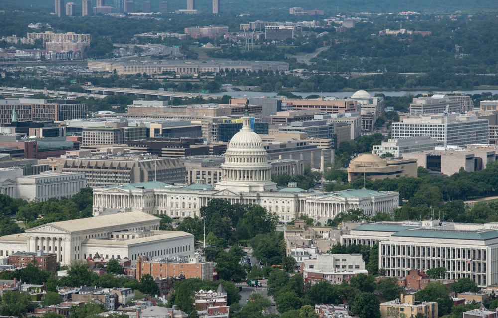 Aerial photos over Pentagon and National Mall