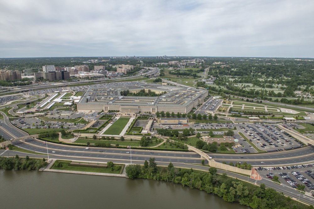 Aerial photos over Pentagon and National Mall