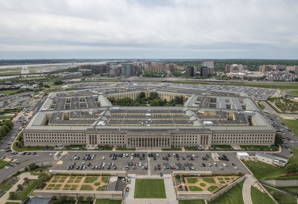 Aerial photos over Pentagon and National Mall