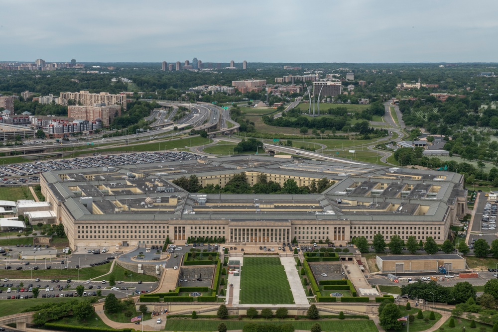 Aerial photos over Pentagon and National Mall