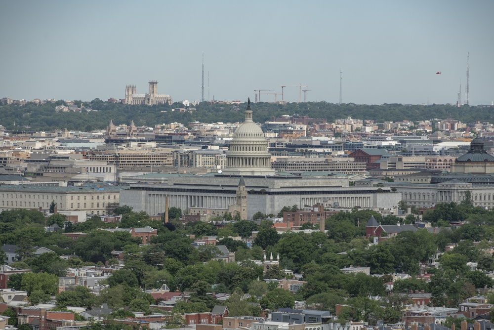 Aerial photos over Pentagon and National Mall