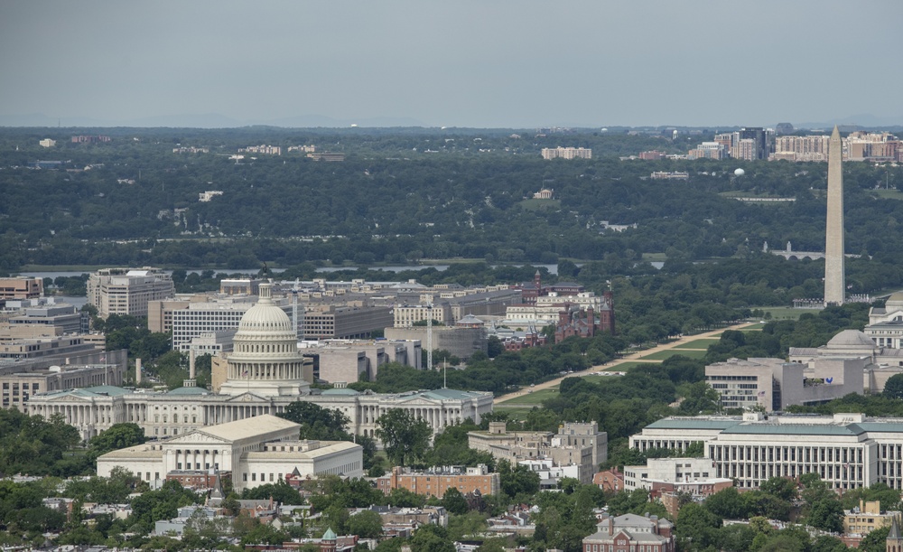 Aerial photos over Pentagon and National Mall