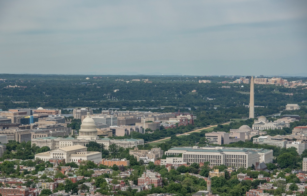 Aerial photos over Pentagon and National Mall