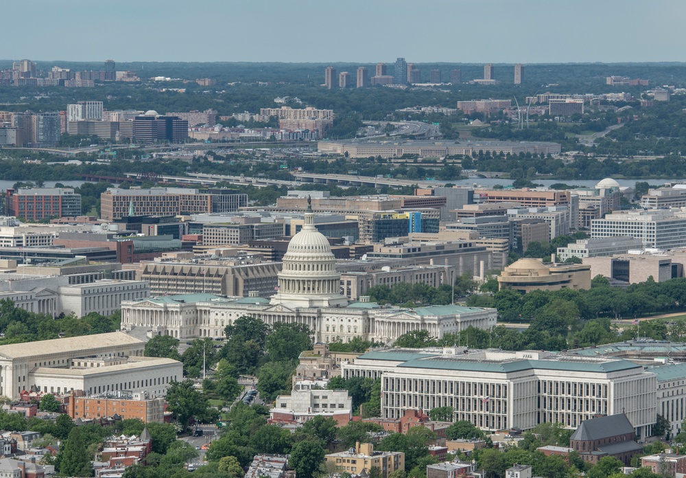 Aerial photos over Pentagon and National Mall