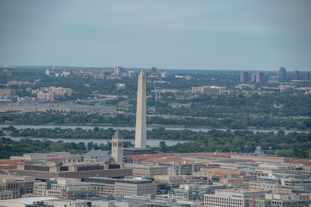 Aerial photos over Pentagon and National Mall