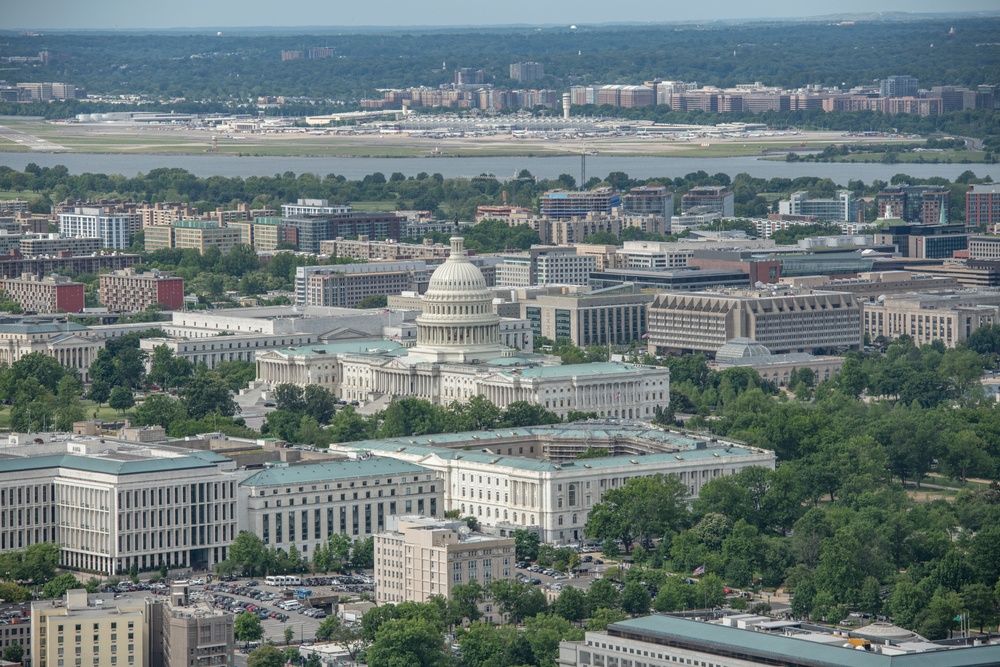 Aerial photos over Pentagon and National Mall