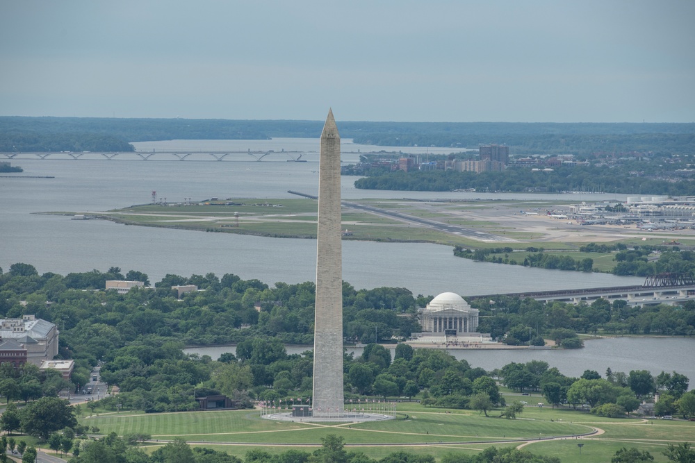 Aerial photos over Pentagon and National Mall