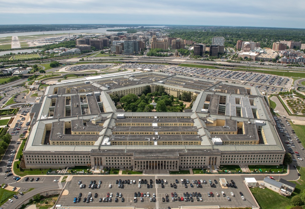 Aerial photos over Pentagon and National Mall