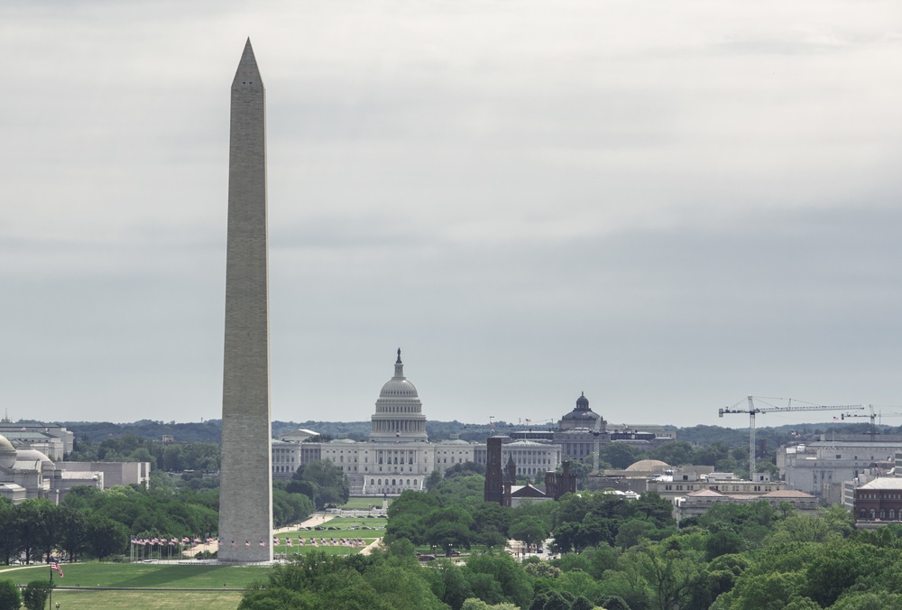 Aerial photos over Pentagon and National Mall