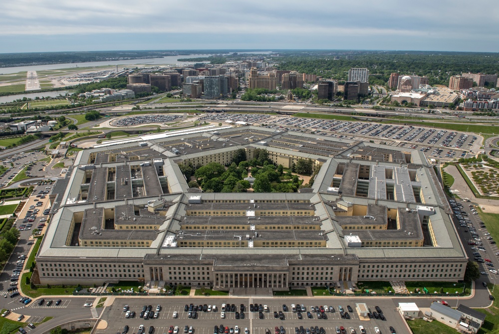 Aerial photos over Pentagon and National Mall