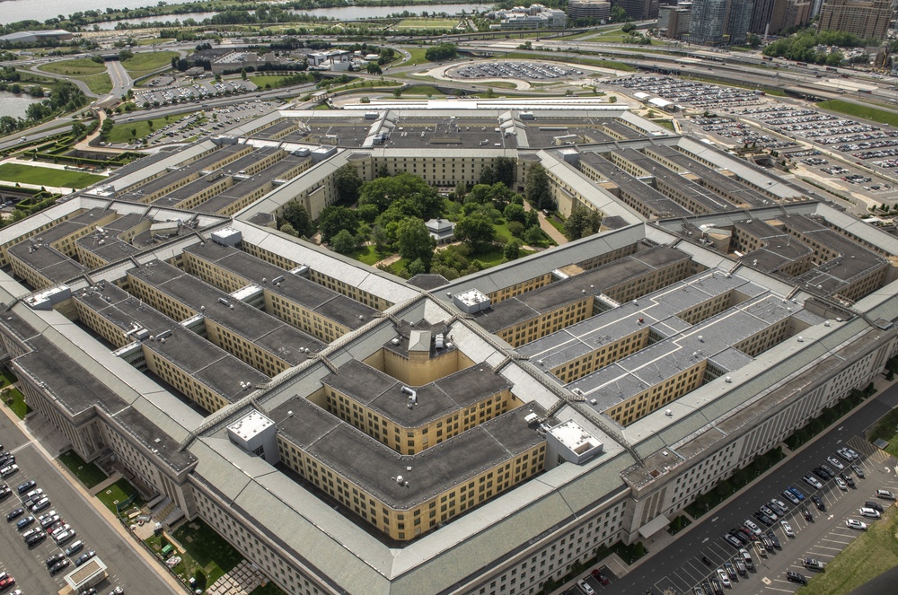 Aerial photos over Pentagon and National Mall