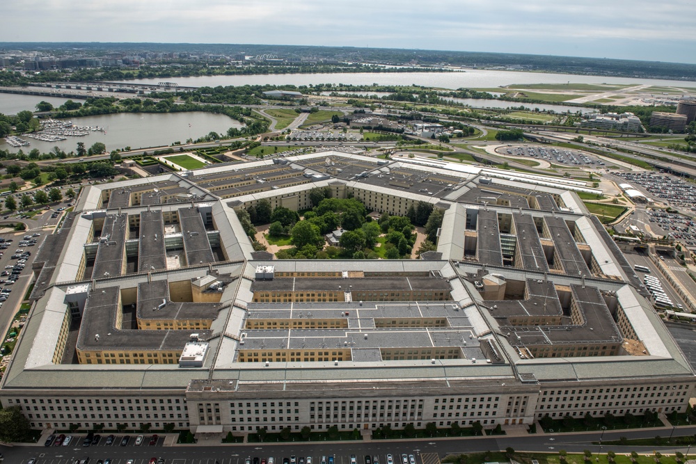 Aerial photos over Pentagon and National Mall