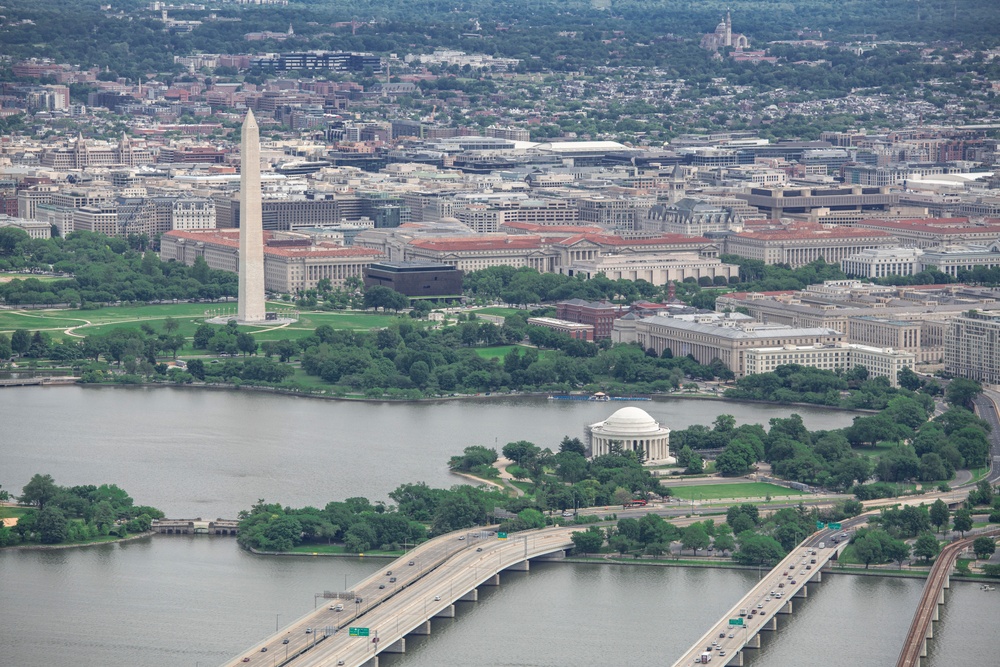 Aerial photos over Pentagon and National Mall